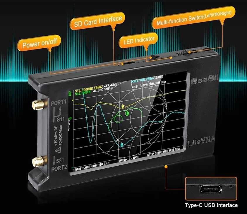LiteVNA-64 50KHz ~ 6.3GHz экран 4" векторний аналізатор
