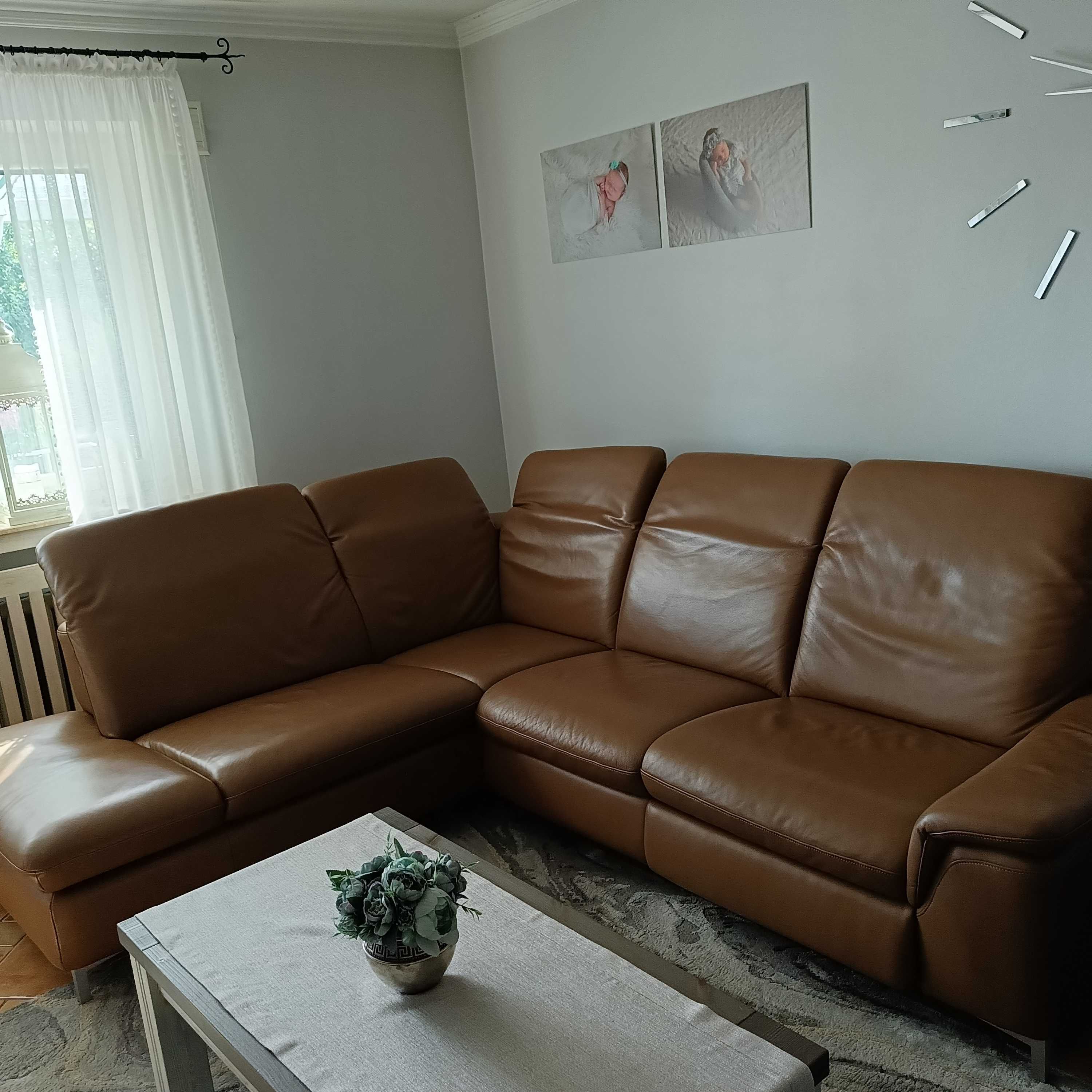 Narożnik ze skóry z funkcją relax, regulowane zagłówki