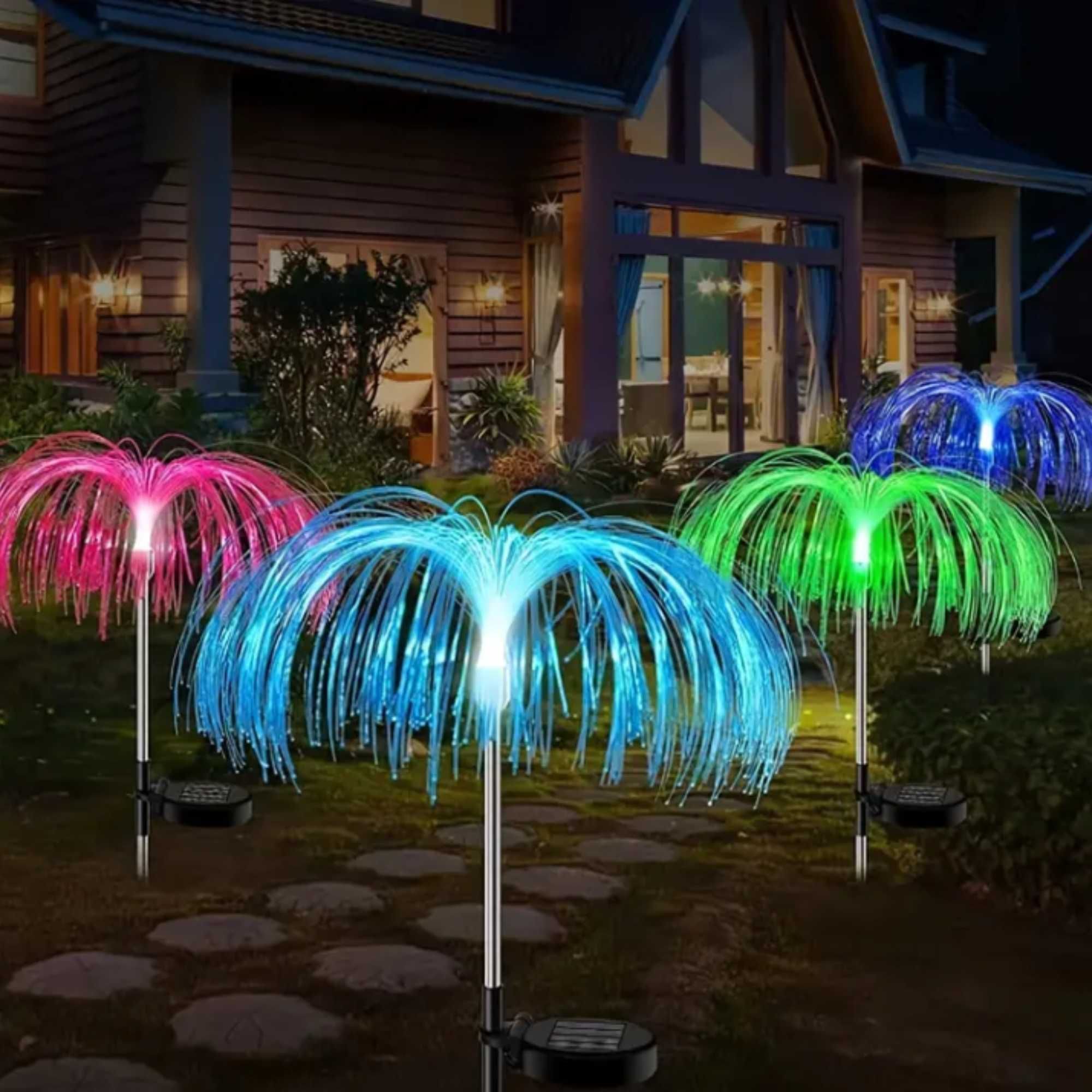 LAMPA Solarna Ogrodowa MEDUZA Wbijana Czujnik Zmierzchu Kolorowa 2 szt