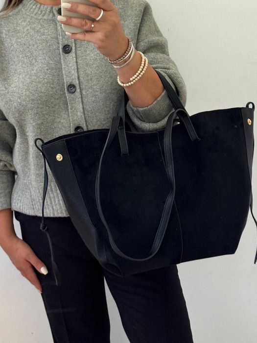 Torebka Gallantry Paris shopper czarna viral trendy zamsz zamszowa eco