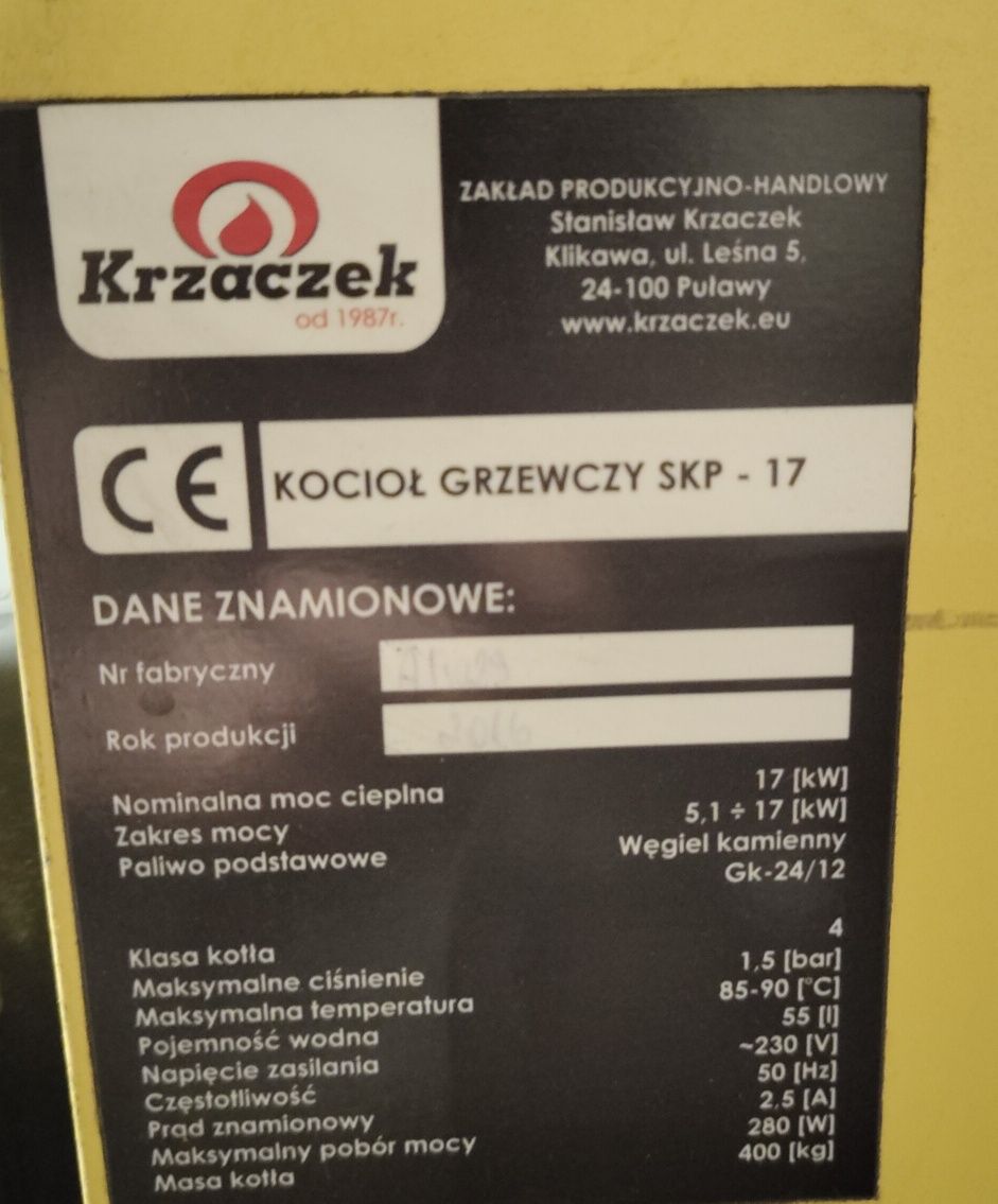 Części do kocioł Skp 17 Krzaczek Ekogroszekk