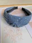 Opaska do włosów w stylu Vintage wysoka, Blue Denim Stars