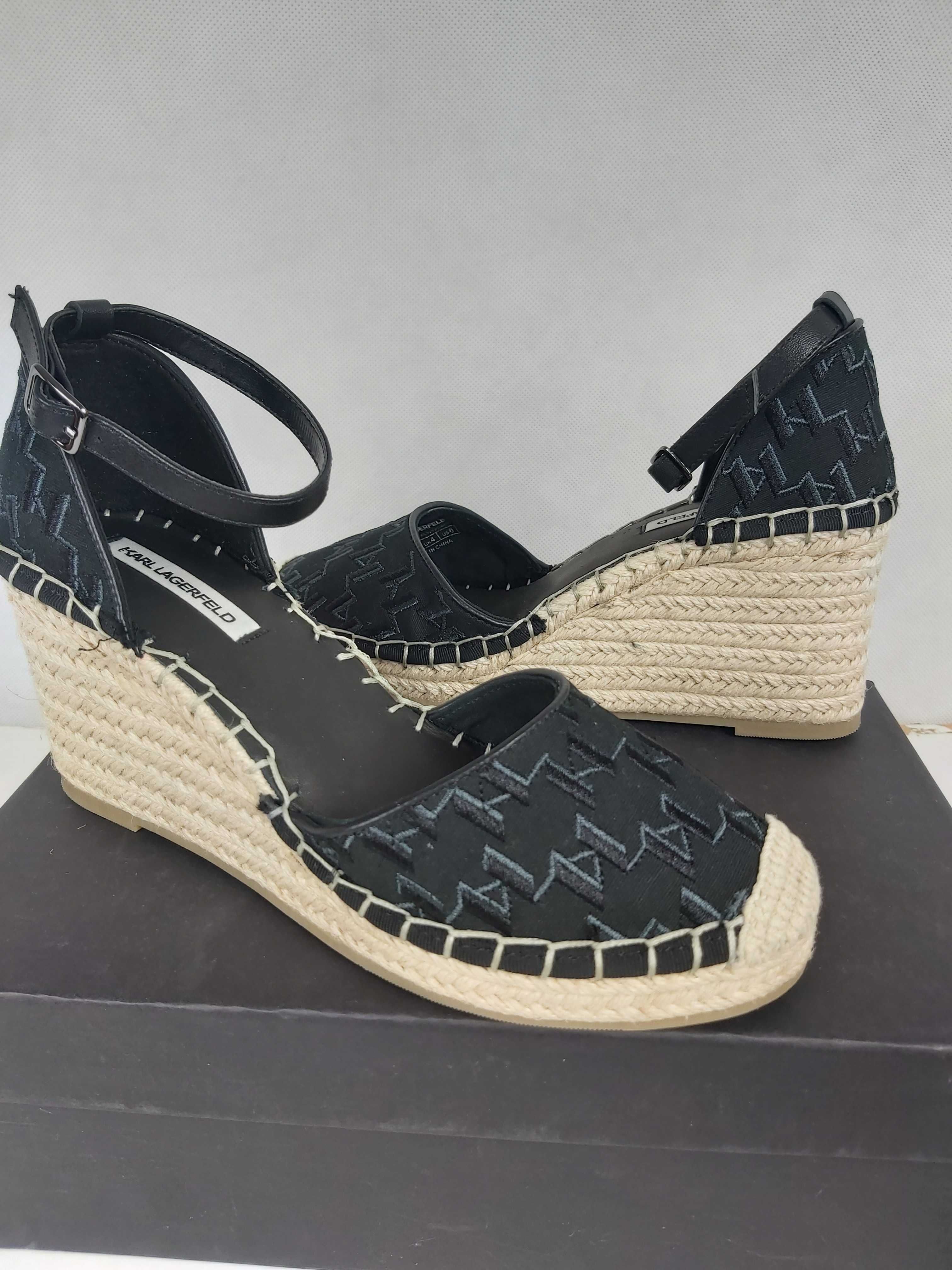 Nowe espadryle KARL LAGERFELD koturna 37 czarne sandały