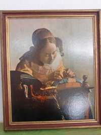 Quadro com cópia da pintura Rendilheira de Johamme Wermeer