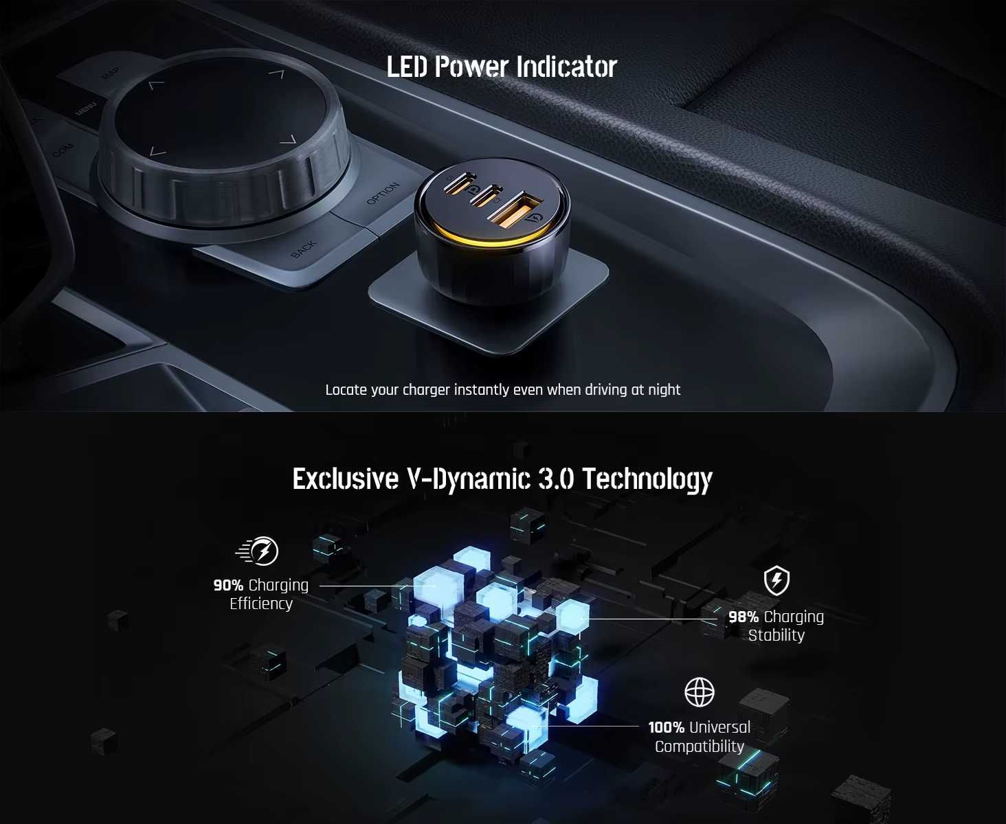 Автомобільні зарядні пристрої VOLTME 65W 2C1A / ASOMETECH 138W 2C1A