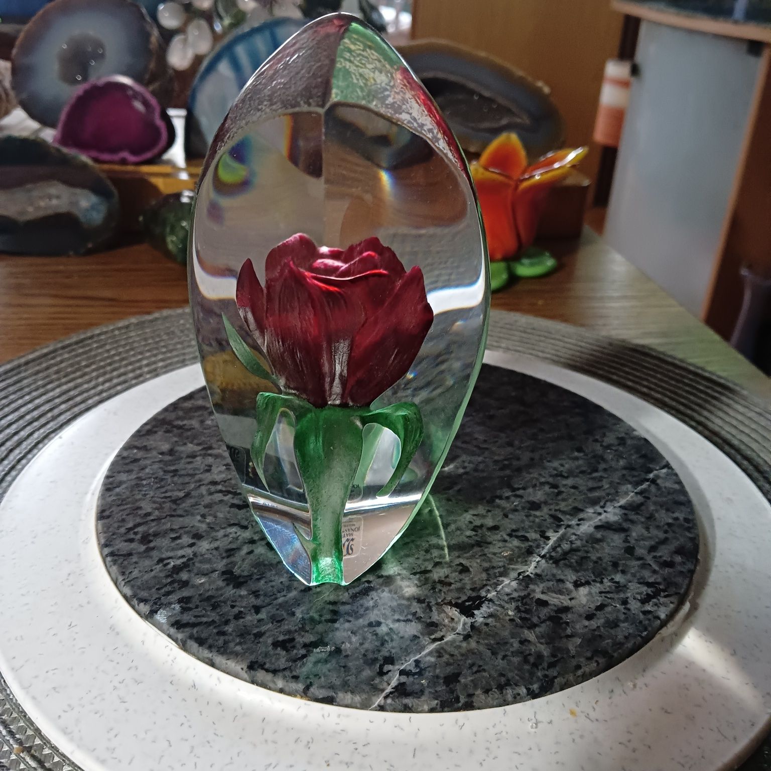 Szkło Szwecja róża przycisk