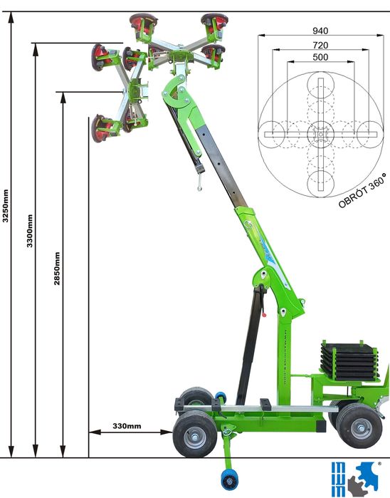 Manipulator do szkła okien robot MWM GM250 mini żuraw dźwig ssawka
