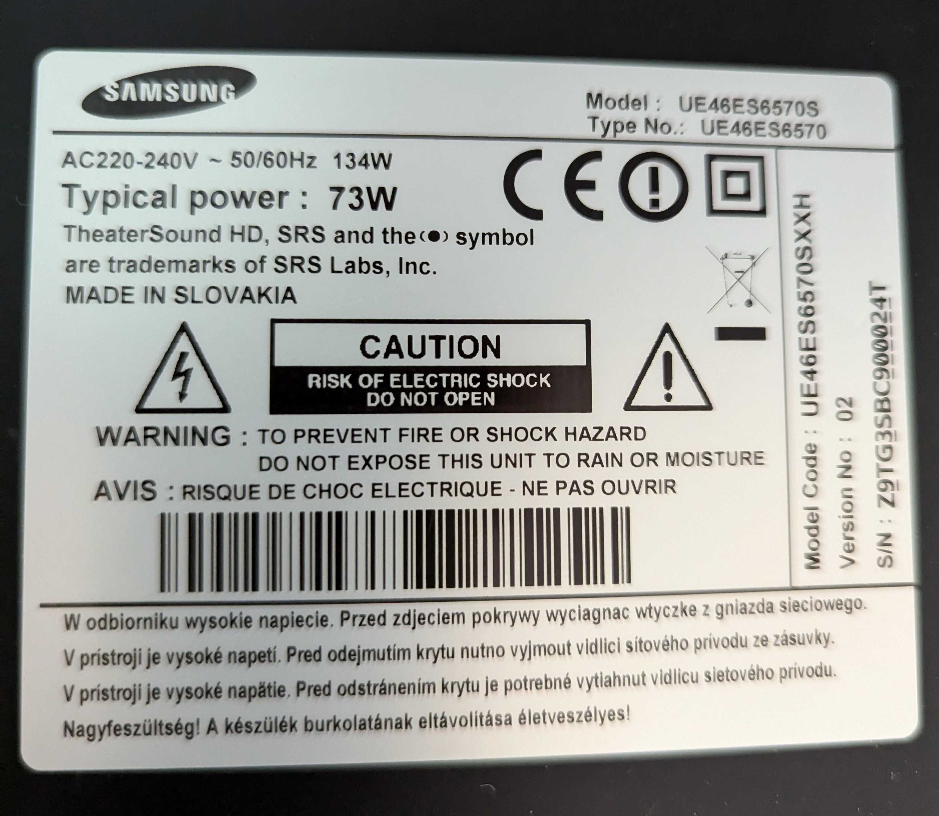 Uszkodzona matryca. Telewizor Samsung na części.