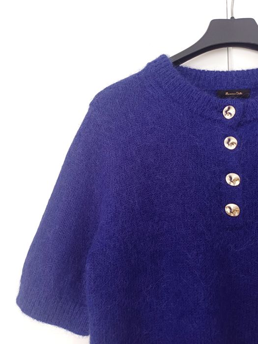 Massimo Dutti wełniany sweter wełna alpaka krótki rękaw złote guziki