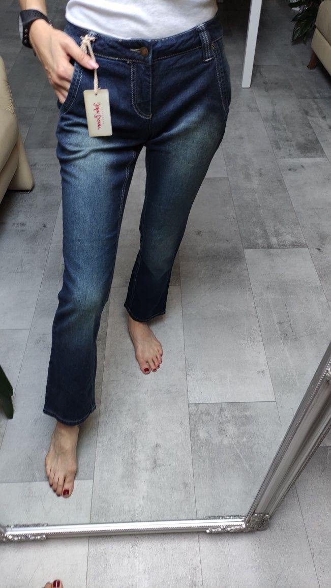 Granatowe jeansy do kostek xs nowe