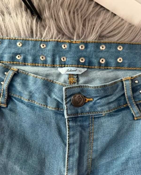 Jeansy damskie basic casual high weist skinny denim bawełniane 42/XL