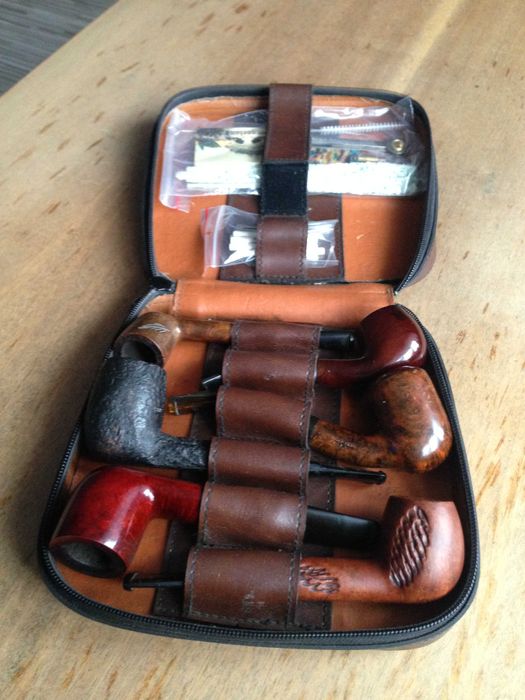 Fajki, markowe w skórzanej saszetce 6 szt. + akcesoria.
