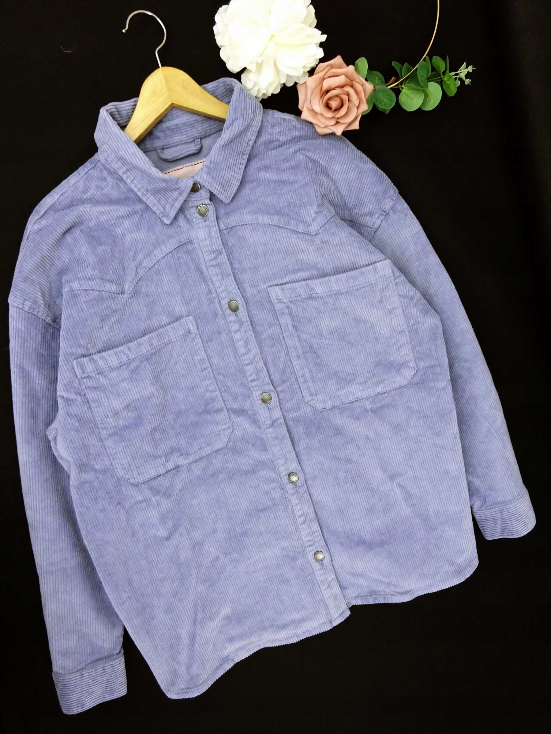 AX10 WIOSENNA KURTKA Koszulowa bluzka sztruksowa błękitna nowa 3XL 46