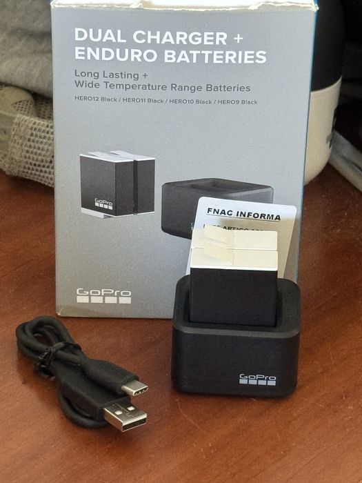 Carregador Duplo + 2 Baterias Enduro GoPro (HERO9/10/11/12)