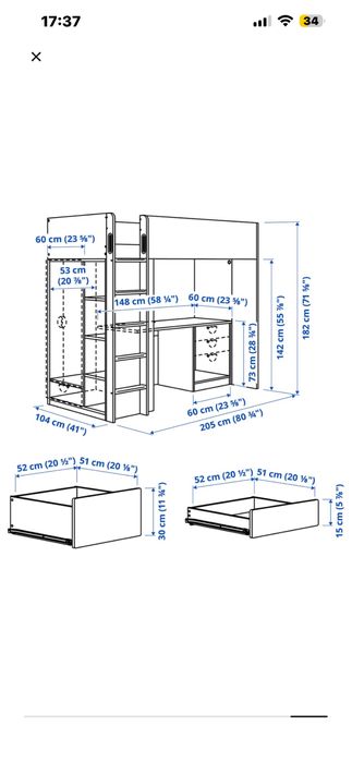 Cama alta com sectetária e roupeiro