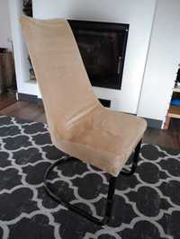 Pokrowce na krzesła beżowe pluszowe welur 6 szt komplet