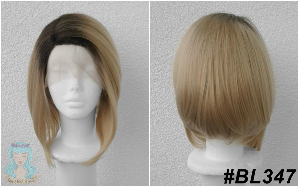 Blond peruka lace front jasna brązowa z odrostem bob wig cosplay