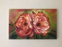 Obraz Dwie róże olej na plótnie 80x50 cm. Idealny na prezent ślubny
