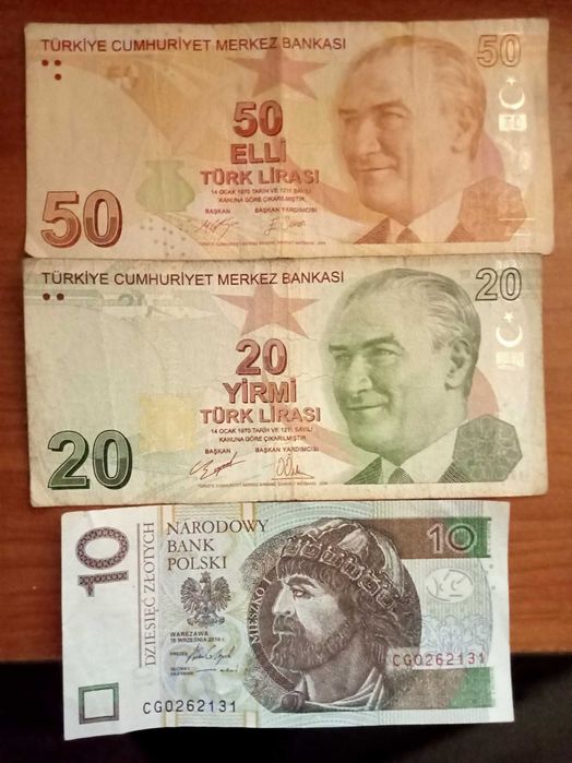 3 Notas usadas da polónia e Turquia