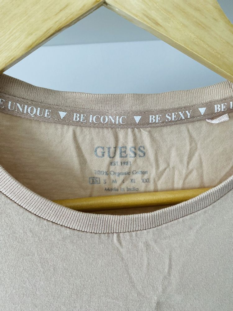 Koszulka damska Guess beżowa nadruk tshirt bluzka