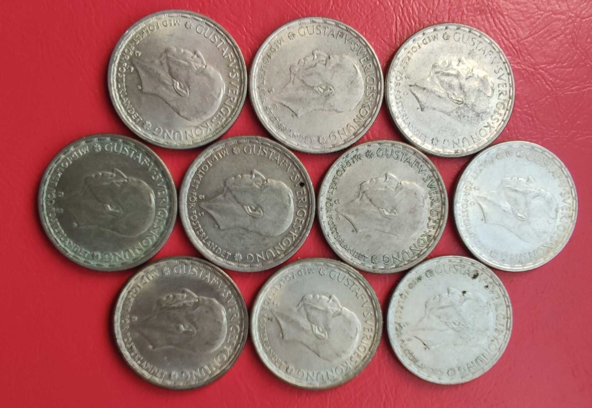 Monety srebrne zestaw 10 szt. Szwecja 2 korony 1942-50 ładne srebro ag