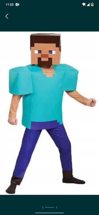 1*MINECRAFT STEVE Kostium Strój Rozmiar L 134/140cm-Wysył 24H od ręki