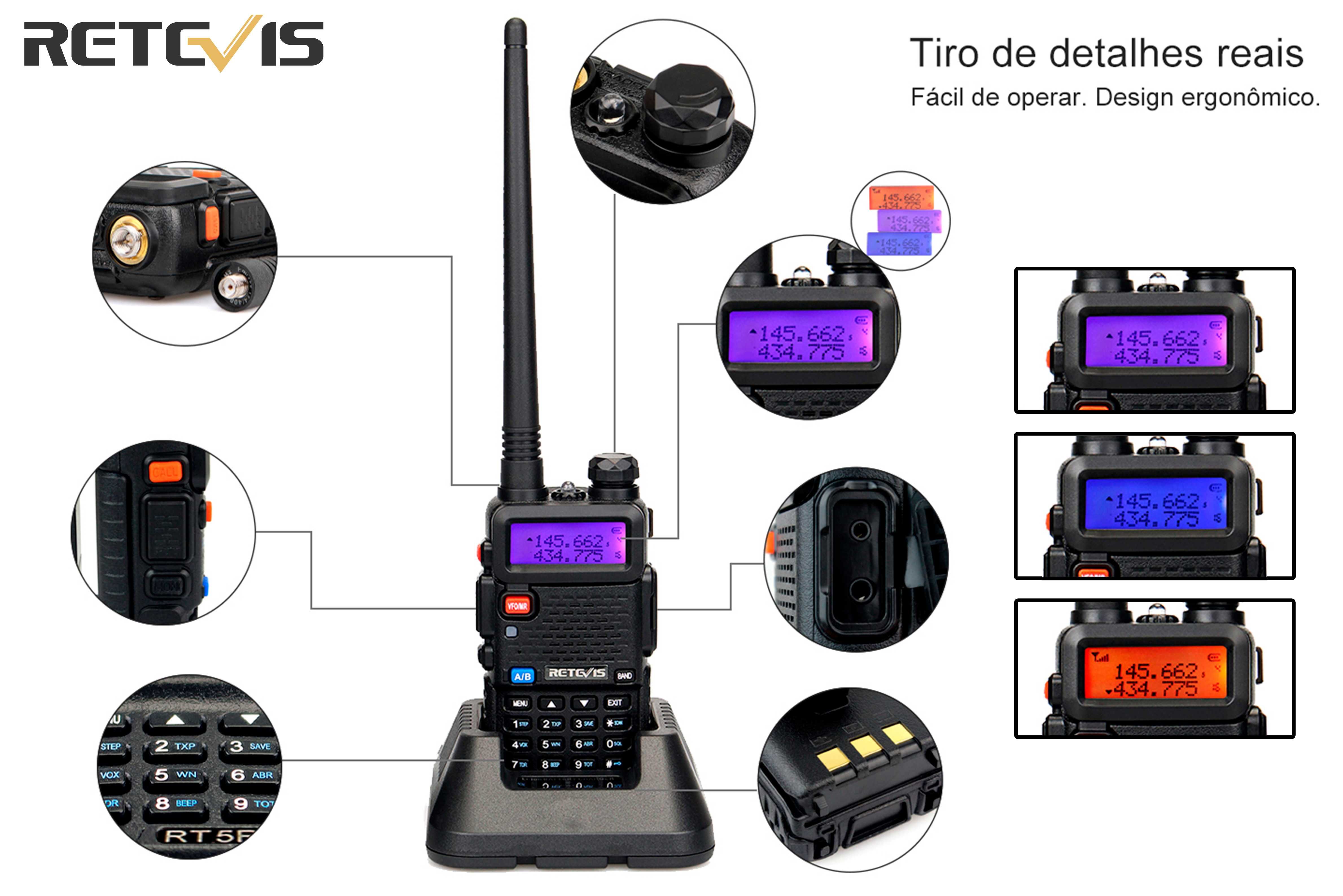Rádio Retévis RT5R banda Dupla VHF UHF 5wats