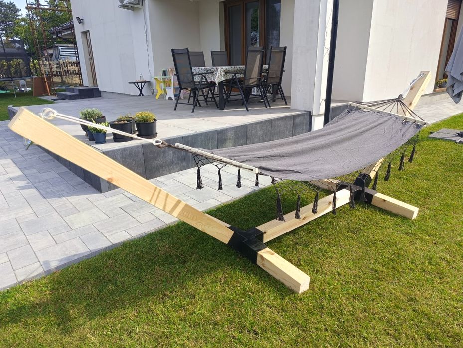 Hamak drewniany stelaż + hamak porządny najgrubszy 100x100mm malowany