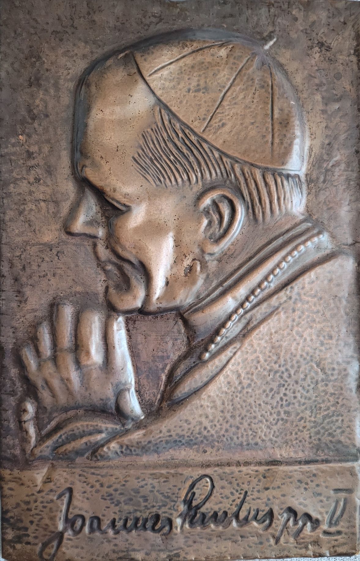 Obraz miedź tłoczony Jan Paweł II. Stary 3d