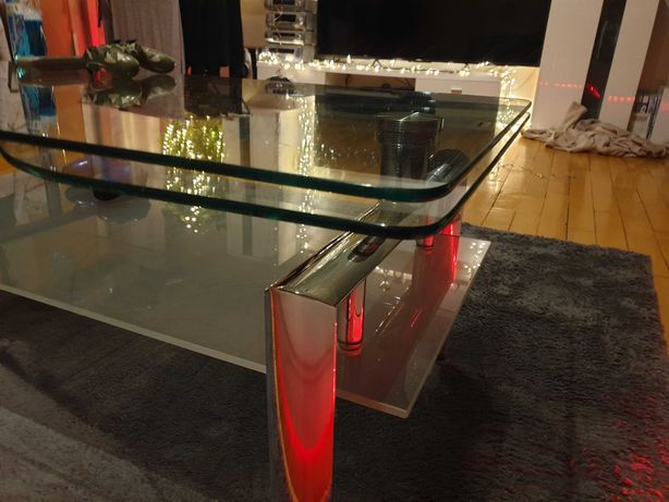Szklany stolik solidny elegancki z półką glamour hartowane szkło119x58