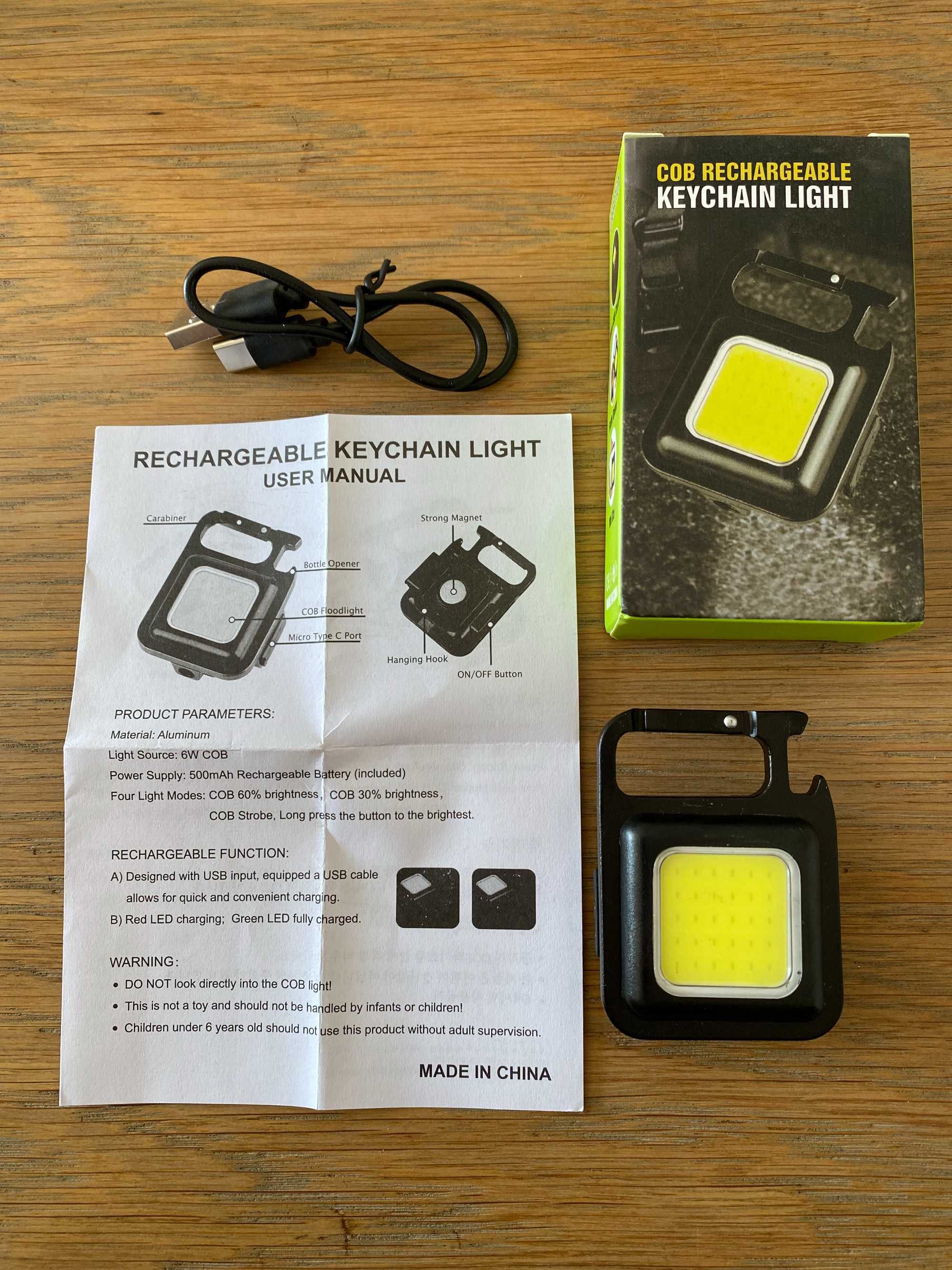 Mini latarka LED COB 500lm USB-C magnes brelok z otwieraczem