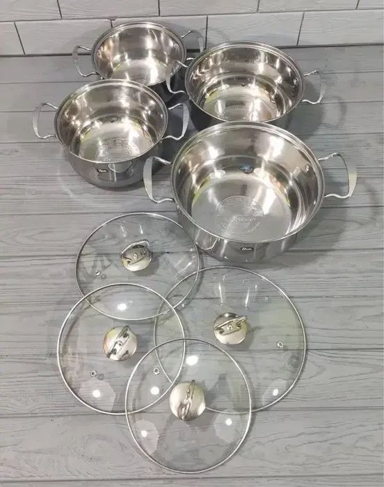 Набір кастрюль каструль посуд 8 предметів нержавейка