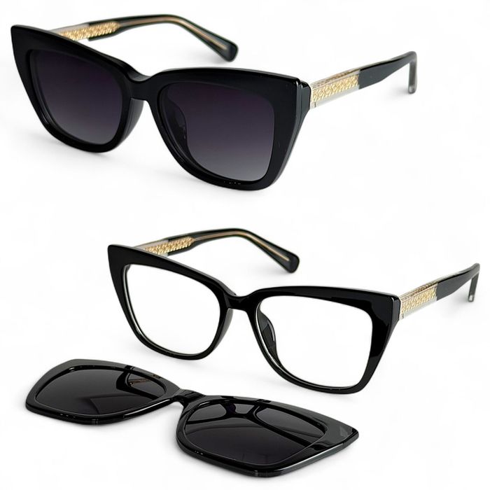 Okulary Damskie Blue Light Kocie Oprawki Z Nakładką Przeciwsłoneczną