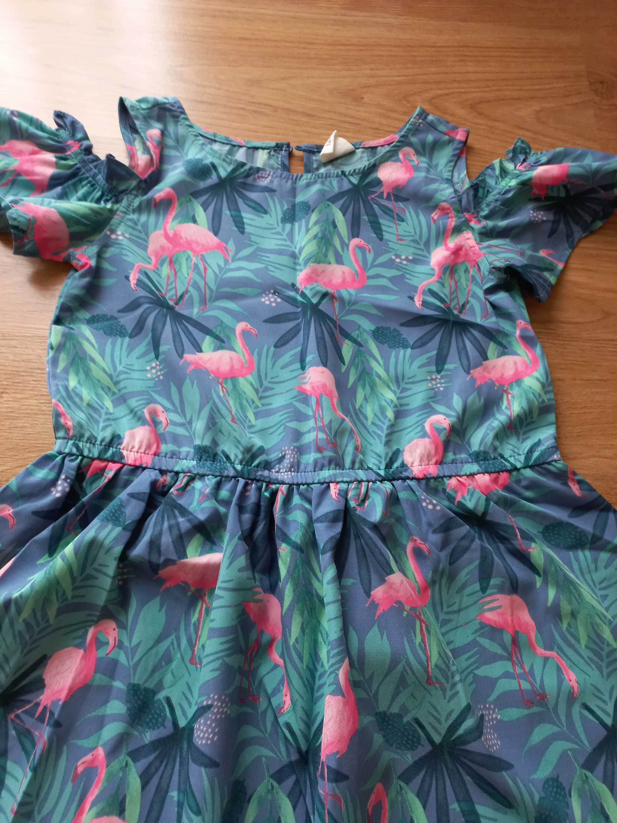 Sukienka niebieska z flamingami 146