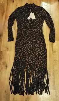 Sukienka czarna brokatowo-brązowa