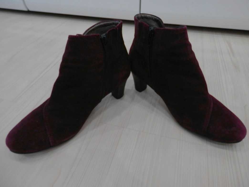 Buty Botki Skórzane Burgundowe na Obcasie Marks&Spencer Footglove