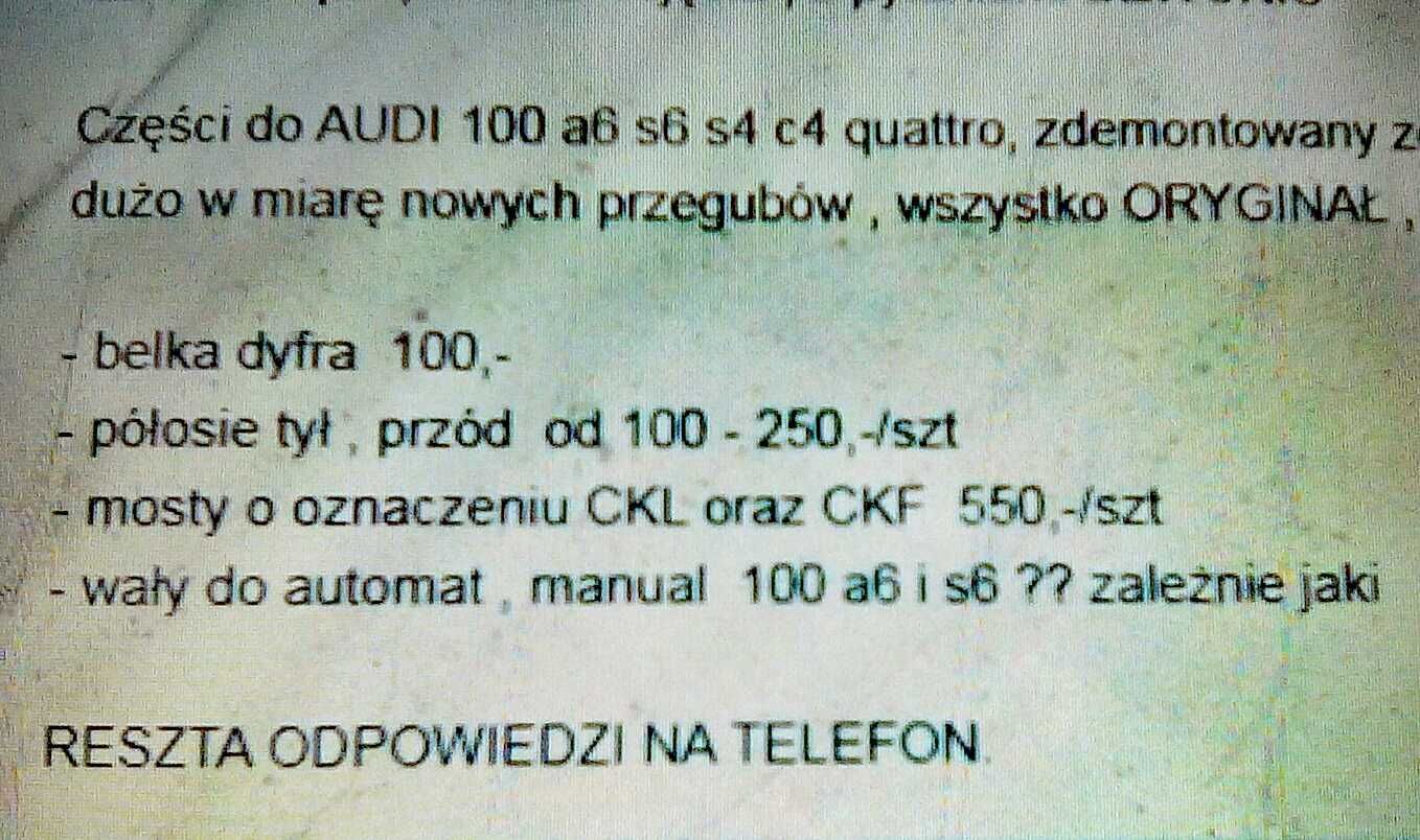 Most Dyfer AUDI 100 A6 S6 C4 V8 Dyferencjał Wał Półoś Przegub Belka