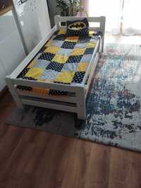 Drewniane łóżko dziecięce 90x160 + materac+stelaż+szuflada+narzutka