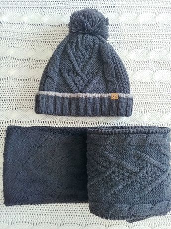Next - zestaw komplet: czapka i szalik rozm. ok 48 cm, szary