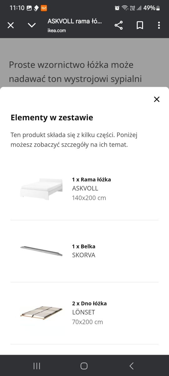 Łóżko Askovoll 140×200kompletne+szuflady+materac