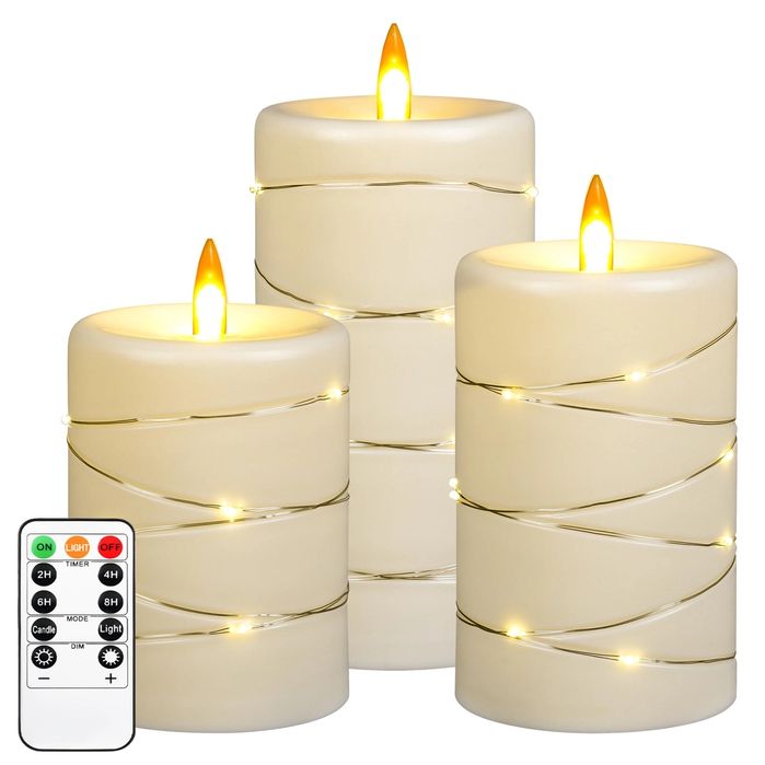 Świeca bezpłomieniowa Da by Flameless Candle z lampką wróżkową, 3 szt.