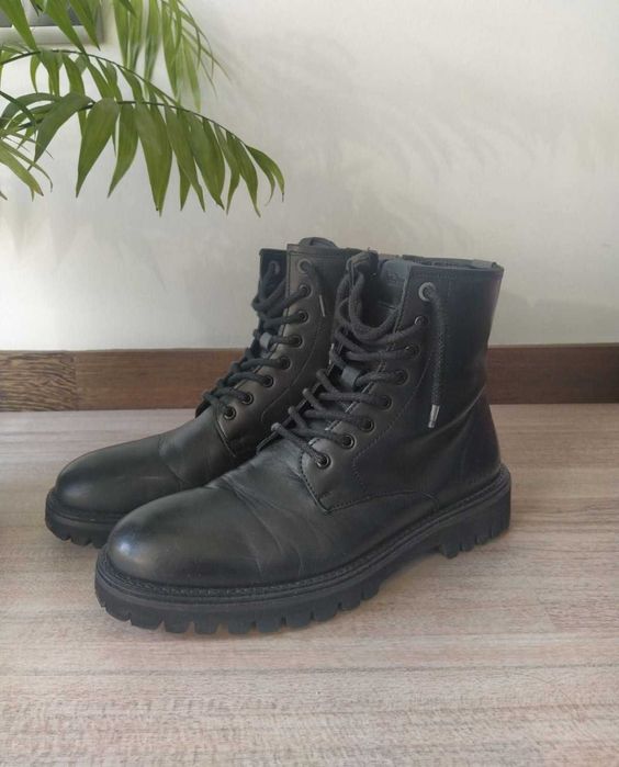 Botas de Combate Pepe Jeans em Couro Preto, Tamanho 42 EUR / 9 EUA