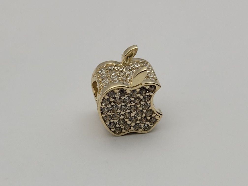 Nowy złoty charms złoto próba 585, jabłuszko jabłko cyrkonie Białe