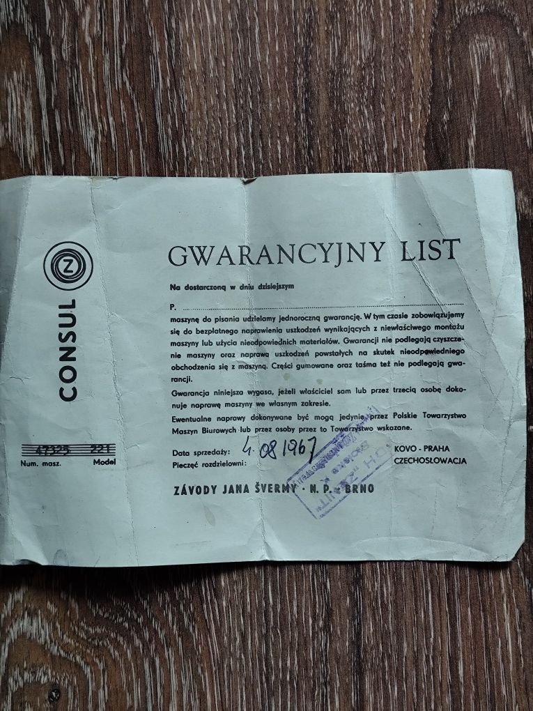Maszyna do pisania Consul 1967 r