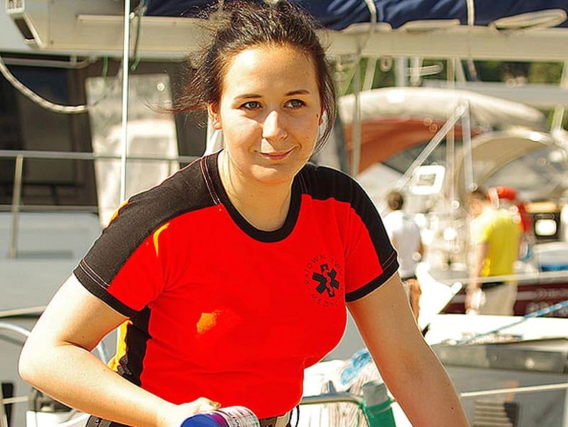 Koszulka FLUO damska RATOWNICTWO MEDYCZNE niebieskie logo (S)