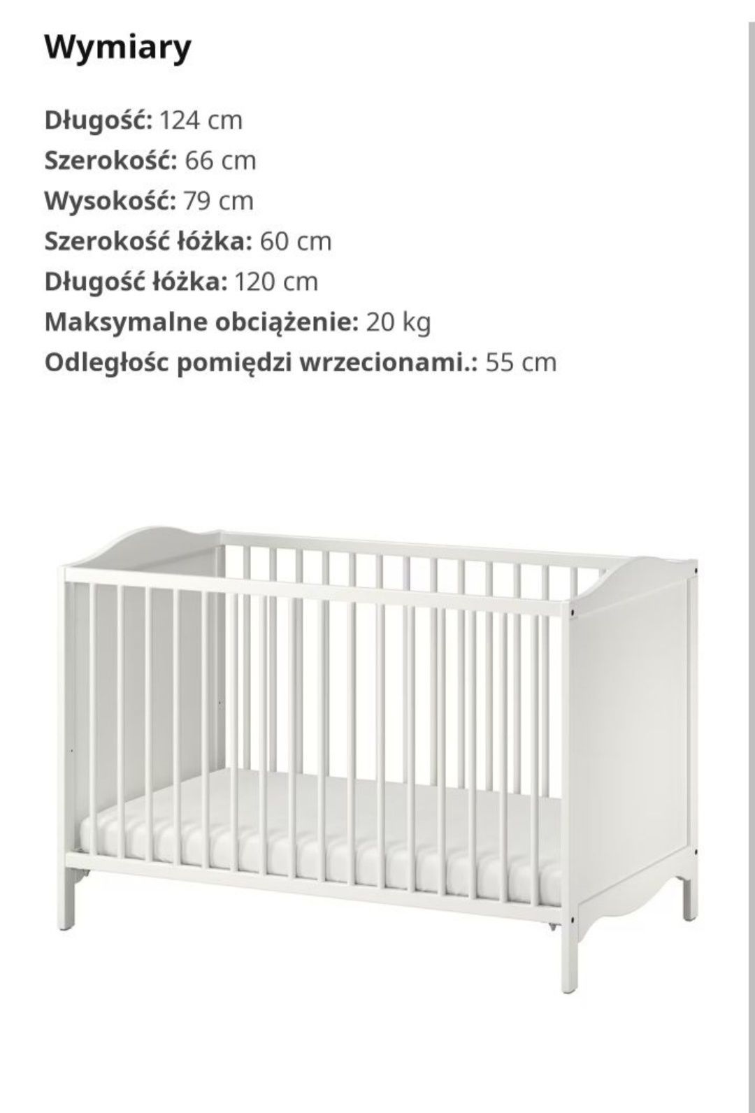 Łóżeczko niemowlęce Ikea Sundvik białe + materac