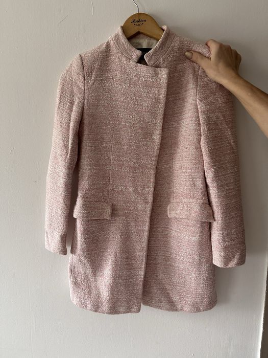 Różowa tweedowa kurtka marynarka ZARA rozmiar M (ale faktycznie XS !)