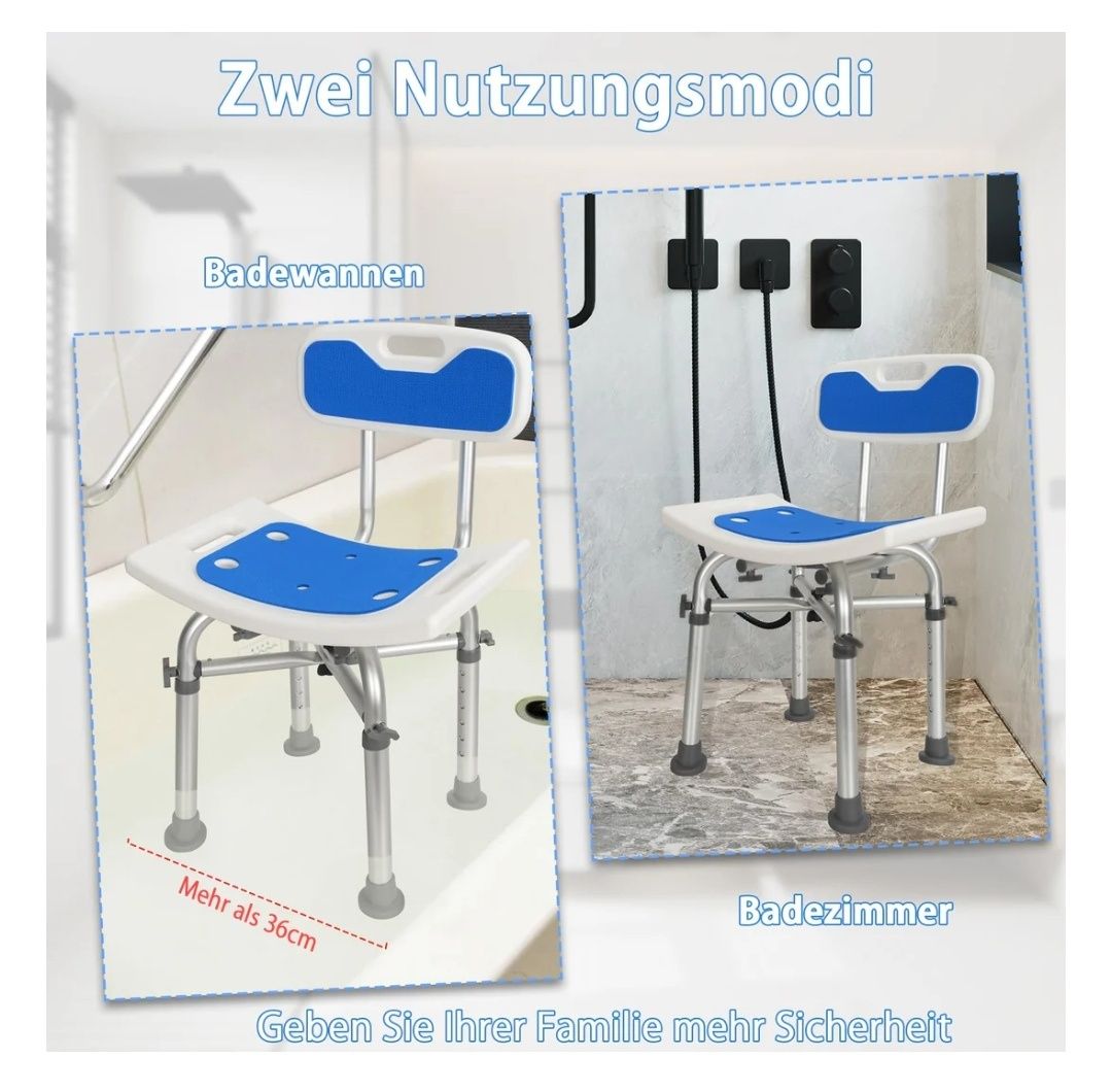 IBVIVIC Krzesło prysznicowe z oparciem, krzesło do kąpieli z regulacją