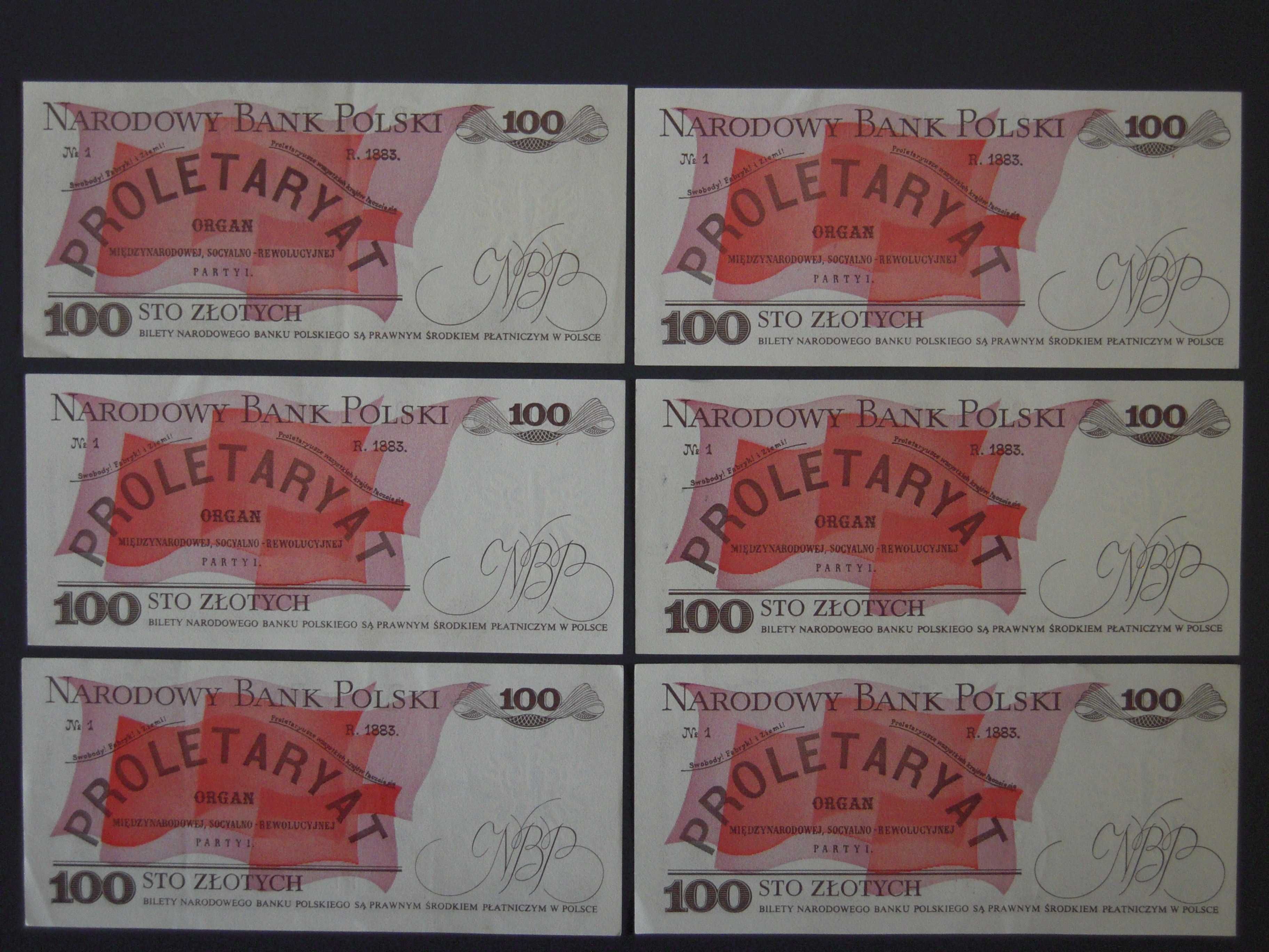 Banknoty PRL 100 zł - Ludwik Waryński -różne serie z 1 czerwca 1986 r.