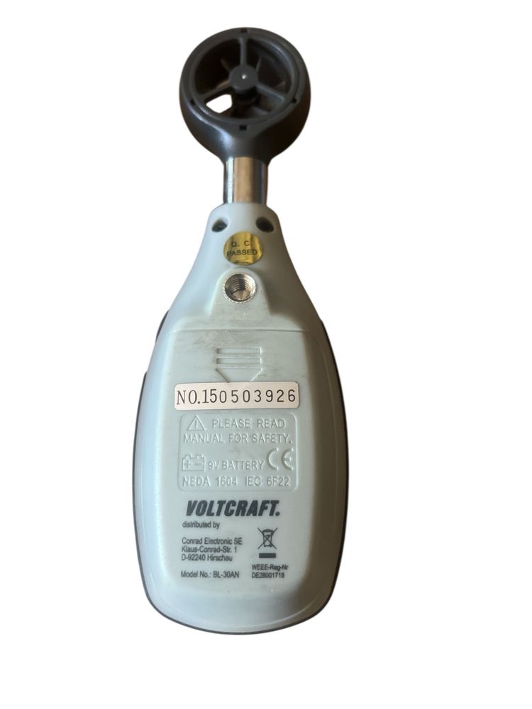 Anemometr do pomiaru przepływu powietrza, VOLTCRAFT BL-30AN